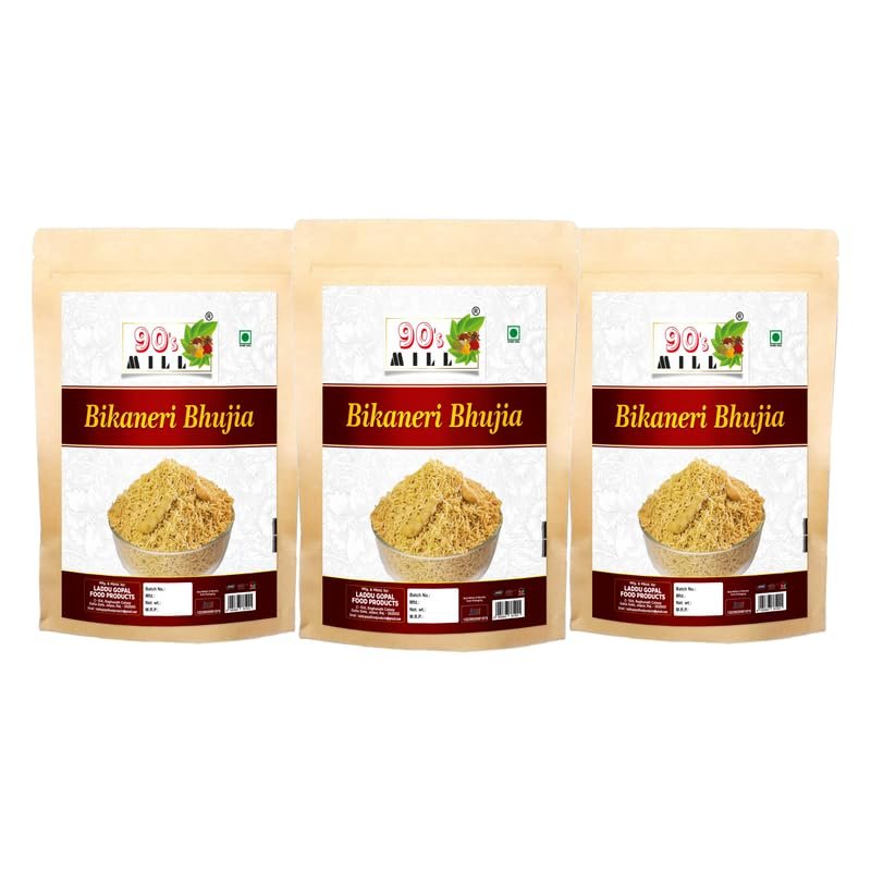 90's MILL Authentic Bikaneri Bhujia Low Fat bikaneri bhujia sev Namkeen with Dew beans,gram flour and indian Spices||All time favourite indian snacks/Namkeen||Ready to eat Namken-850g*3Pack