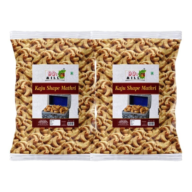 90's MILL Gulabi Nagari Homemade Snack | Ajwain Black Paper Flavour Kaju Shape Mathari | Crispy Khasta Kaju Shape Matthi | Healthy and Hygienic Snacks | Delightful Ready to Eat Mathari-420g*2Pack
