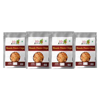 90's MILL Alu Batata Chips Potato Chip | Potato Chips Snacks | Winter Snacks | Hot Chips | Potato Chips Spicy | Andhra Snacks | Winter Sacks | Potato Chips Sprinkled Red Chilli,Salt-850g*4Pack