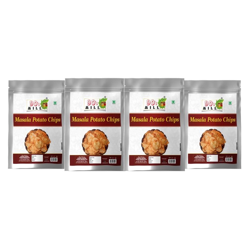 90's MILL Alu Batata Chips Potato Chip | Potato Chips Snacks | Winter Snacks | Hot Chips | Potato Chips Spicy | Andhra Snacks | Winter Sacks | Potato Chips Sprinkled Red Chilli,Salt-850g*4Pack