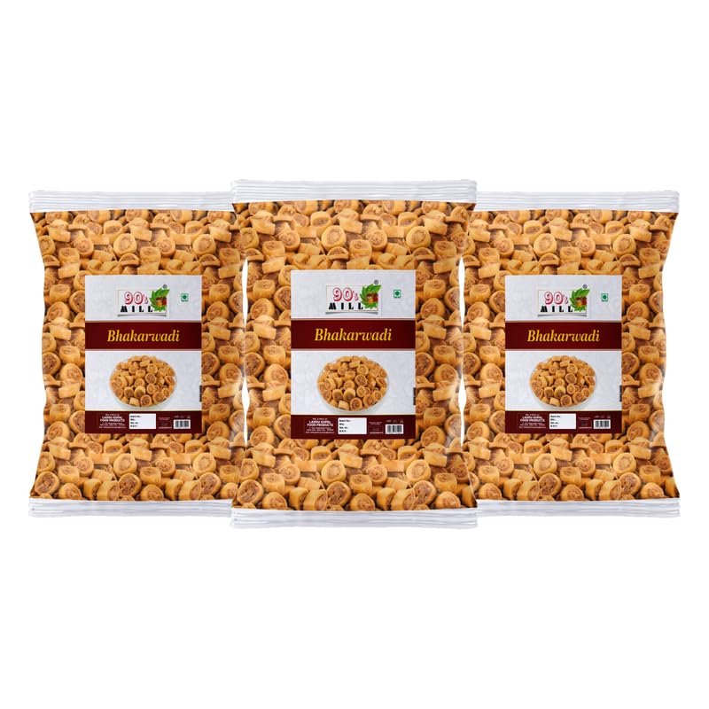 90's MILL Bhakarwadi Chai Time Snack | Indian Namkeen Nashta | Traditional Indian Snacks | Party Snacks Indian Snack | Festival Season Diwali Rakhi Snack and Namkeen Savoury Snack-280g*3Pack