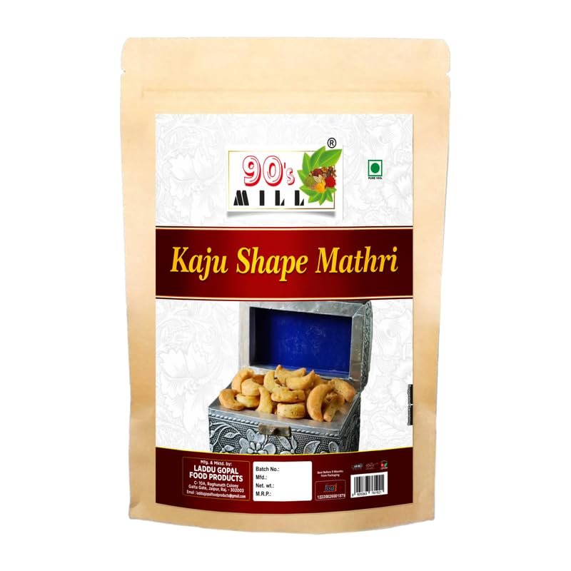 90's MILL Bhachau Kutch Special Homemade Masala Kaju Mathri Namkeen Snack Crsipy & Crunchy | Refined flour Kaju Puri Mathris Ready to eat Healthy Tea Time Snack | Made In Groundnut oil-1Kg*1Pack