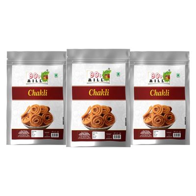 90's MILL Butter Chakli Chakoli | Murukku | Bhajni Chakli | Bhajni Chakli Namkeen Snacks for Foodie Indians Ready to Eat snacks - Tea Time Chakli | Chakli Diwali Rakhi Snack and Namkeen-280g*3Pack