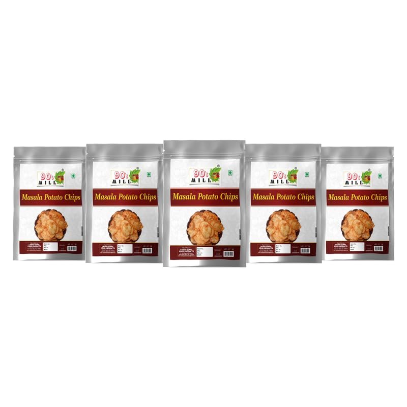90's MILL Alu Batata Chips Potato Chip | Potato Chips Snacks | Winter Snacks | Hot Chips | Potato Chips Spicy | Andhra Snacks | Winter Sacks | Potato Chips Sprinkled Red Chilli,Salt-900g*5Pack