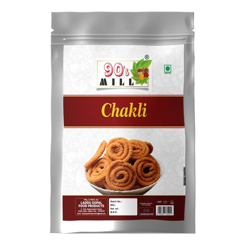 90's MILL Andheri Bhajni Chakli Murukku Namken | Chakli Chakoli Delicious Namkeen & Snacks | Vegan Namkin | No Artificial Preservatives | Ready to Eat Snacks Murukku | Namkeen Snacks-850g*1Pack