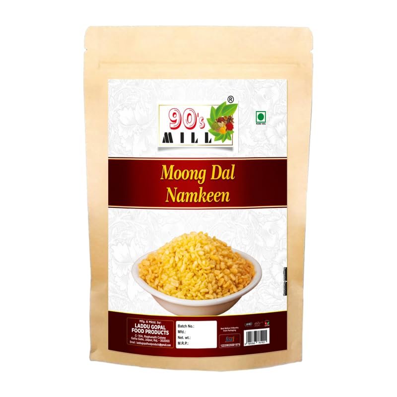 90's MILL Moong Dal Snacks Namkeen Salty Mung Snacks Tea Time Snacks | Plain Moong Mung Dal Namkeen Snack | Bachcho Ka Favourite Healthy Snack | Made with Healthy Ground Nut Oil-1Kg*1Pack