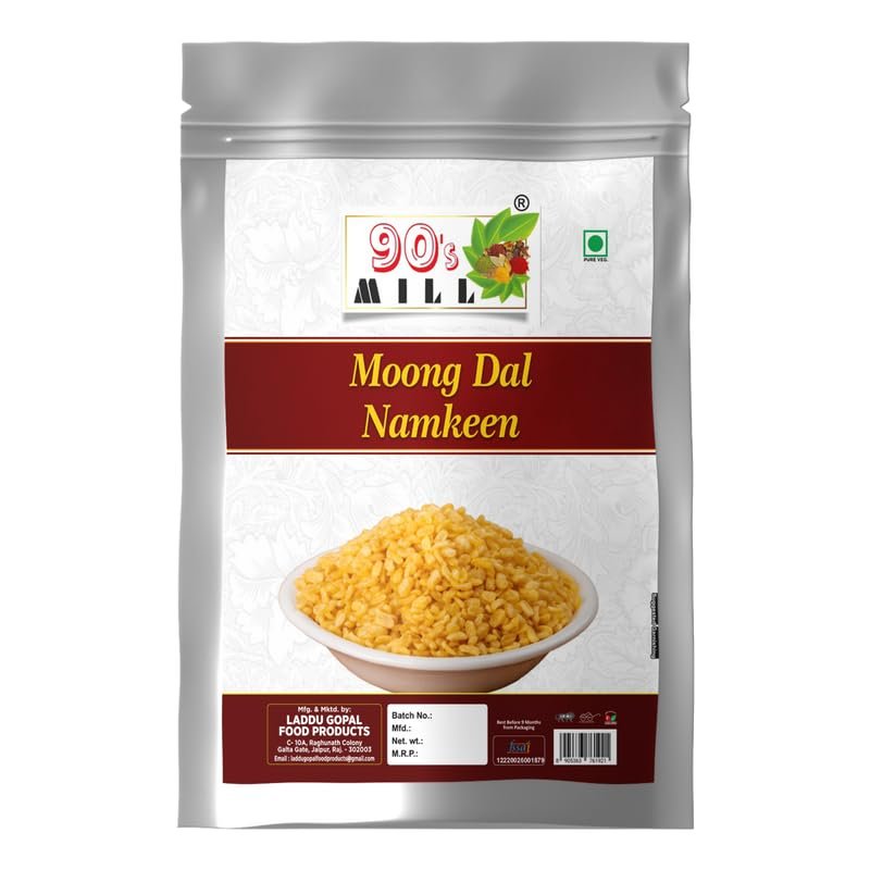 90's MILL Aslee Marwar Ki Moong Dal Crispy Moong Dal coated with Salt | Not Spiced yet Flavorful | Favorite Teatime Snack of India | Made with Ground Nut Oil Diwali Healthy Namkeen-1Kg*1Pack
