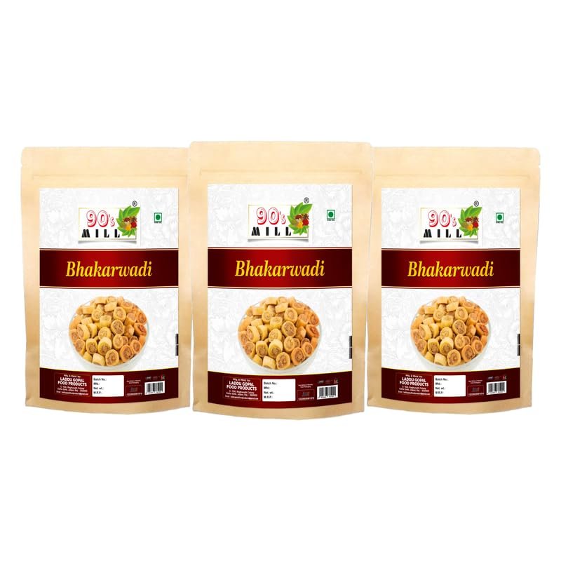 90's MILL Bhakarwadi | Chai Time Snack | Ready to Eat Bhakarwadi Snacks | Mini Bhakarwadi | Indian Namkeen Nashta | Authentic Regional Preparation | Traditional Indian Snacks | Party Snacks-280g*3Pack
