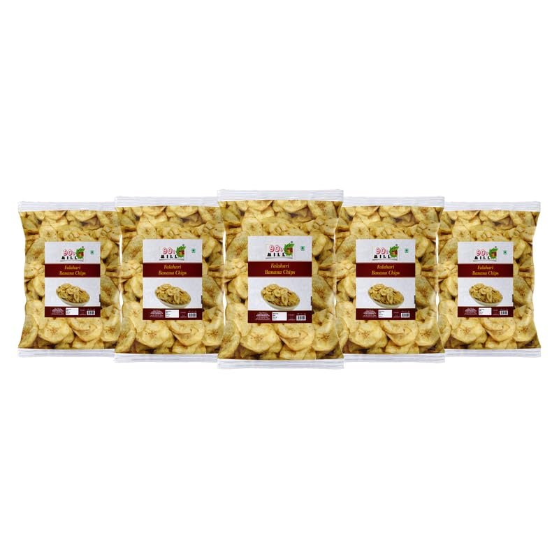 90's MILL Calicut Calcutta Banana Chips BANANA CHIPS Kella Kela Chips wafers Tangy & Crispy Taste Namkeen CHIPS SNACK||Made In Ground Nut Oil||Fast Vrat Upwaas Navratri snack-1Kg*5Pack