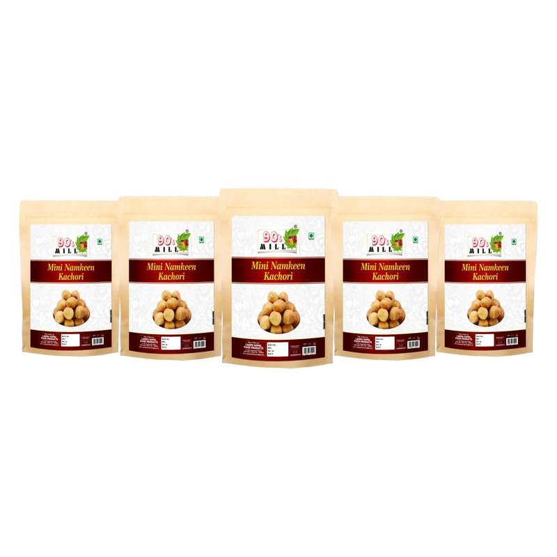 90's MILL Authentic Nagpur Gol Kachauri Namkeen Snack | Perfect Choice for Snacks Party | Spicy Crispy Patty | Dry Kachori Nashta Naashta | Filled with Baked Masala Moong Mung Dal-1Kg*5Pack
