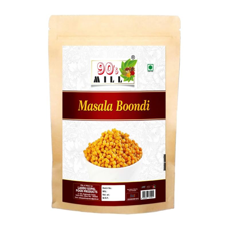 90's MILL Aslee Marwadi Tikhi Boondi Charkhi Boondi Raita Boondi Snacks Masala Bundi Spicy & Crunchy Snacks | Organic Masala Boondi for Raita Dahi Bhalla/Dahi Papdi Chaat Nukti-1Kg*1Pack