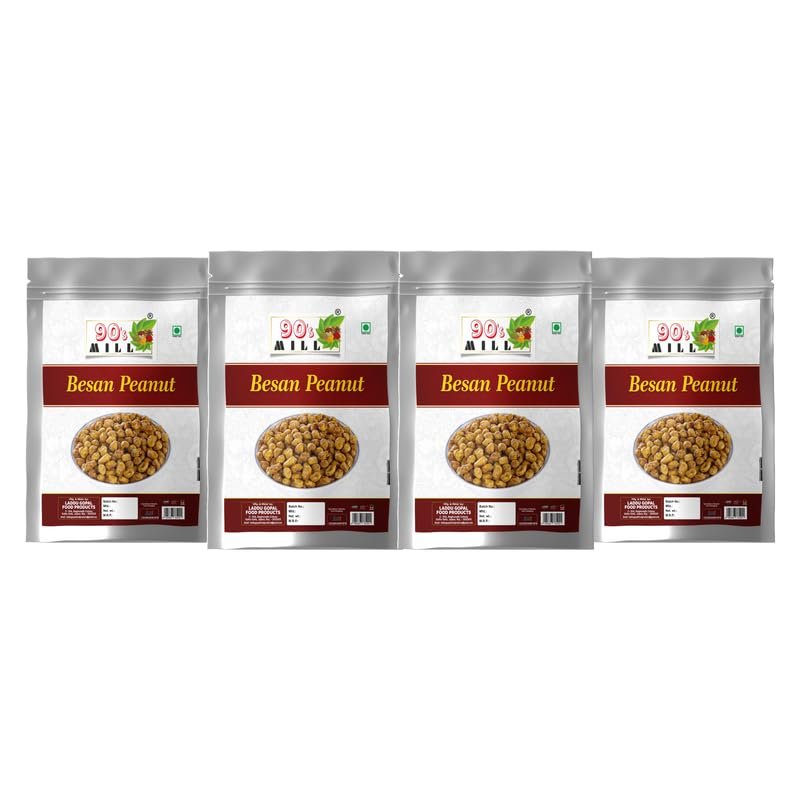 90's MILL Baeshun Java peanuts Tasty Spicy Coated Peanuts Namkeen Besan Coated Masala Peanuts||Spicy Chakna Teatime wholesome snack||Festival Season Diwali Rakhi Namkeen Snack-1Kg*4Pack