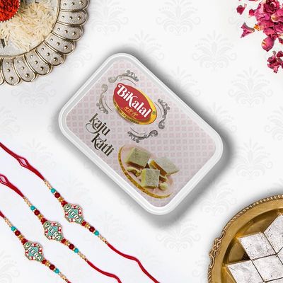 Bikalal Kaju Katli,With 3 Rakhi Combo | Kaju Katli 500Gm With 3 Rakhi | Traditional Indian Sweets and Rakhi Combo for Festive Celebrations and Brother-Sister Bonding-