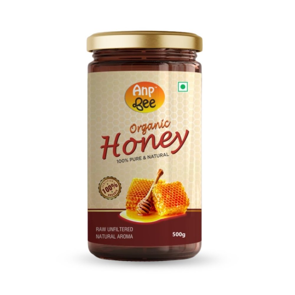 ANP BEE Raw Organic Honey 500gm Glass Jar I 100% Pure Natural NPOP Certified Lab Tested Unfiltered & Unprocessed Original Forest Honey I Helps in Curing Cold & Cough