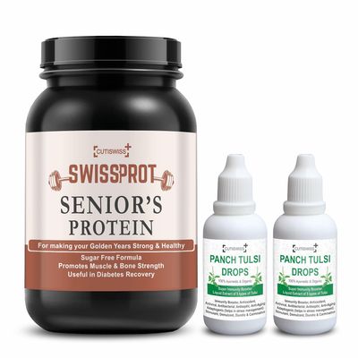 CUTISWISS Protein Powder Supplement for Senior Citizens | Protein Powder for Elders, 40+ & Old Age Men & Women |1 kg || With Free Panch Tulsi Drops ||