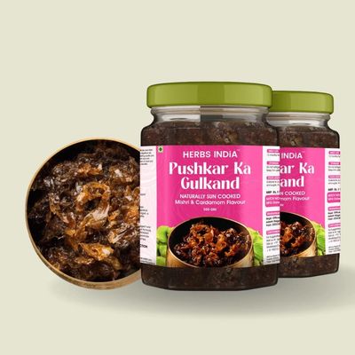 HERBS INDiA Pushkar Ka Gulkand- Mishri & Cardamom Flavour | No Added Preservatives and Colours | Homemade - Pack of 3(1500gm)