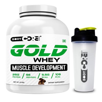 Body Core Science Gold Whey Muscle Development-2 Kg (Belgium Chocolate, PO1+Shaker)