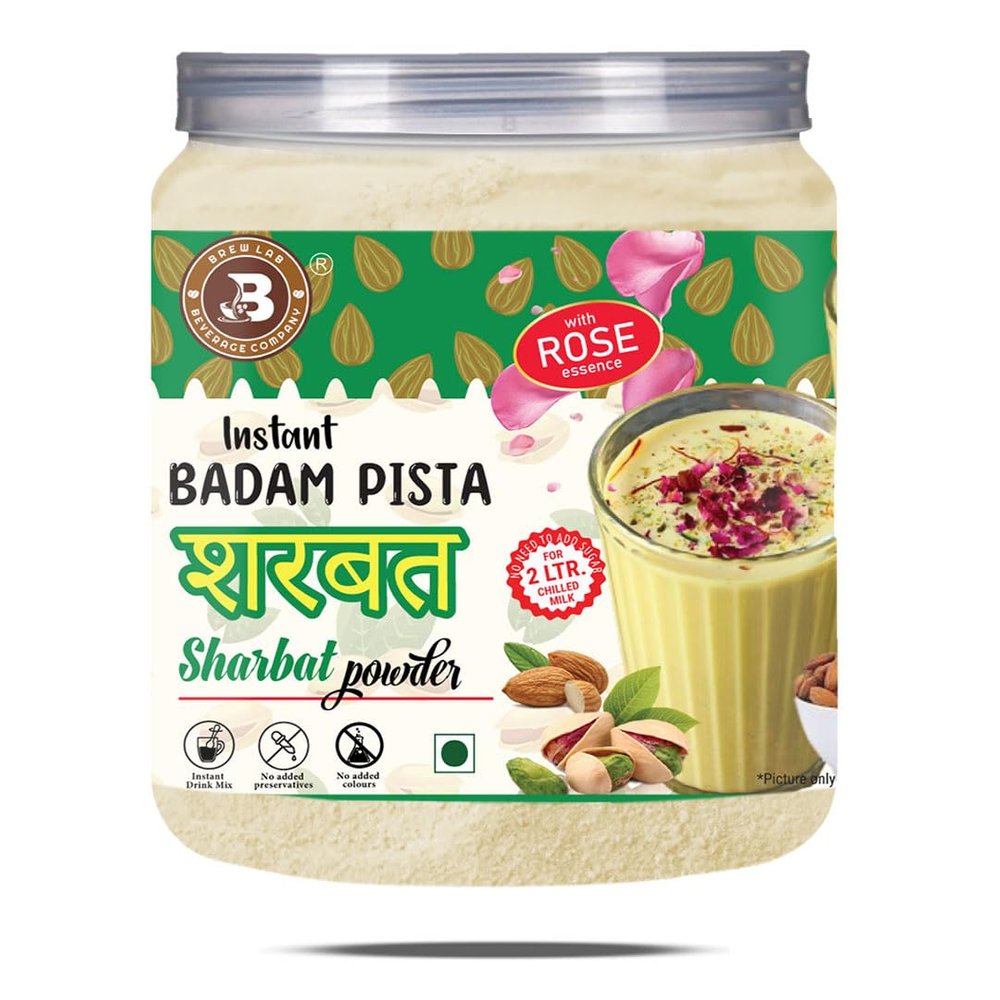 Brew Lab Badam Pista Sharbat With Rose Essence | Instant Drink Mix Real Taste Of Sharbat (250 g)
