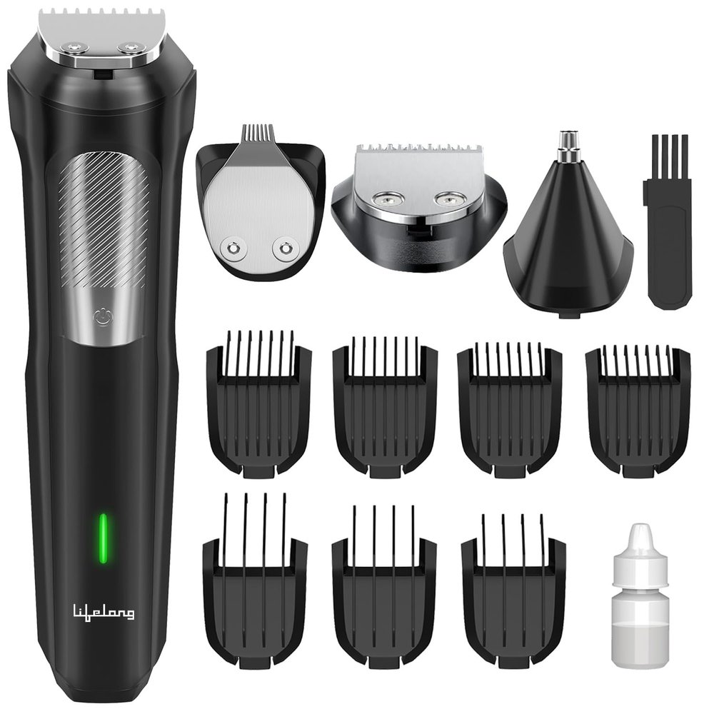 Lifelong Grooming Kit for Men, 13-in-1 Trimmer All in One | 1 Year Warranty | 90Mins Runtime, Rechargeable, Hair Trimmer for Men, Nose, Ear, Beard & Body Trimmer, Waterproof, 7 Length Settings,Black