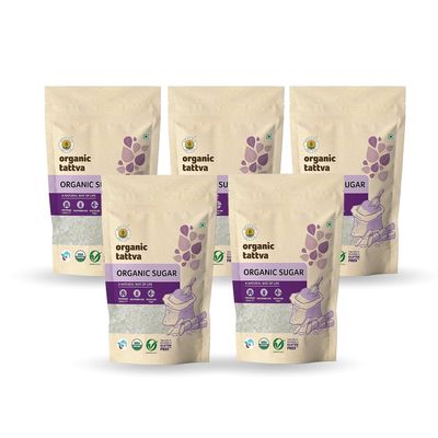 Organic Tattva, Organic White Sugar 1Kg | Sulphurless White Sugar with No Pesticides | Naturally Gluten Free | 5Kg(Pack of 5)