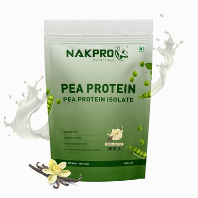 NAKPRO 100% Pea Protein Isolate, Vanilla - 500g | 26g Protein, 4.9g BCAA | Natural Vegan Plant Protein Powder | Easy To Digest | All Essential Amino Acids for Muscle Gain and Recovery