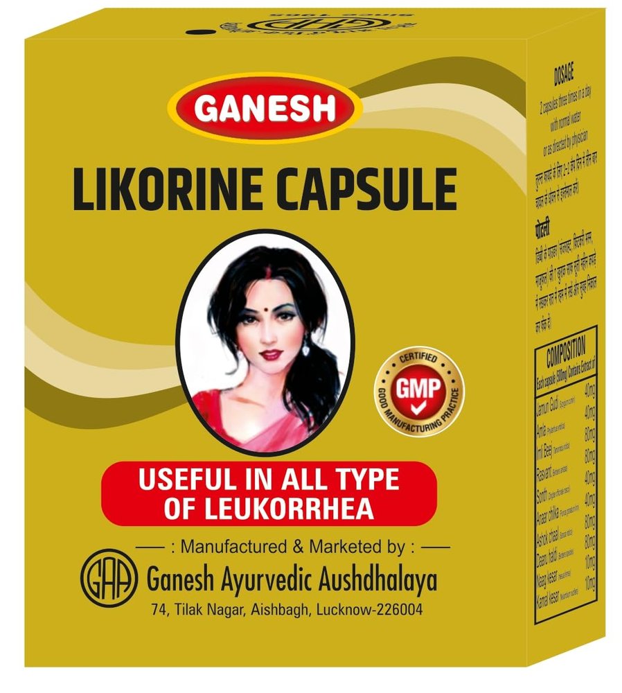 GANESH AYURVEDIC AUSHDHALAYA Likorine Capsules - Solution For Leucorrhea - (Only For Female) 42 capsule