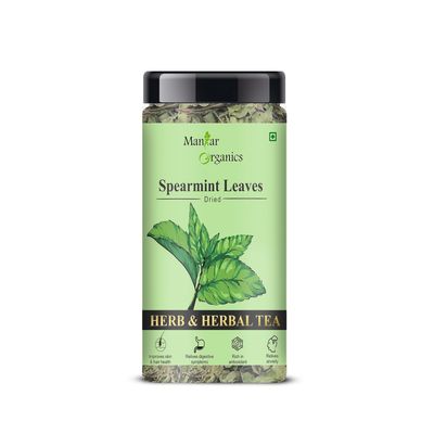 ManHar Organic Spearmint Leaves Jar 45g | Natural Herbal Tea | Caffeine Free | Calming Tea for Relaxation | Stress Relief | Helps in PCOS & PCOD