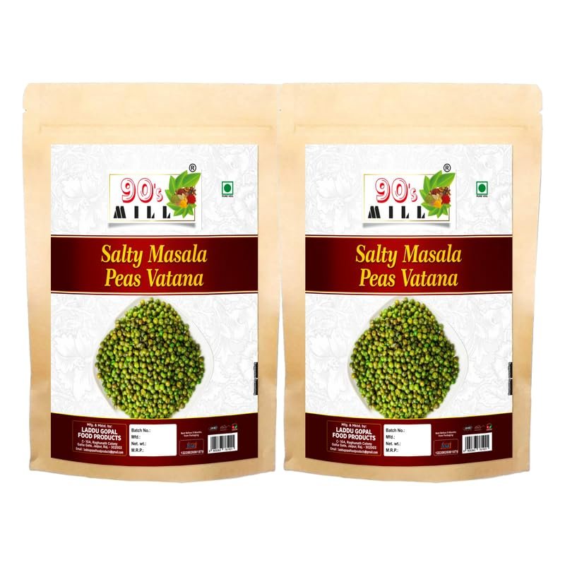 90's MILL Masala Matar | Bhuna Masala Green Matar | Spicy Roasted Peas | Crunchy Green Matar | Chakhna Snacks Spicy Healthy Authentic Indian Snacks | Bachcho Ka Favourite Savoury Snack-1Kg*2Pack