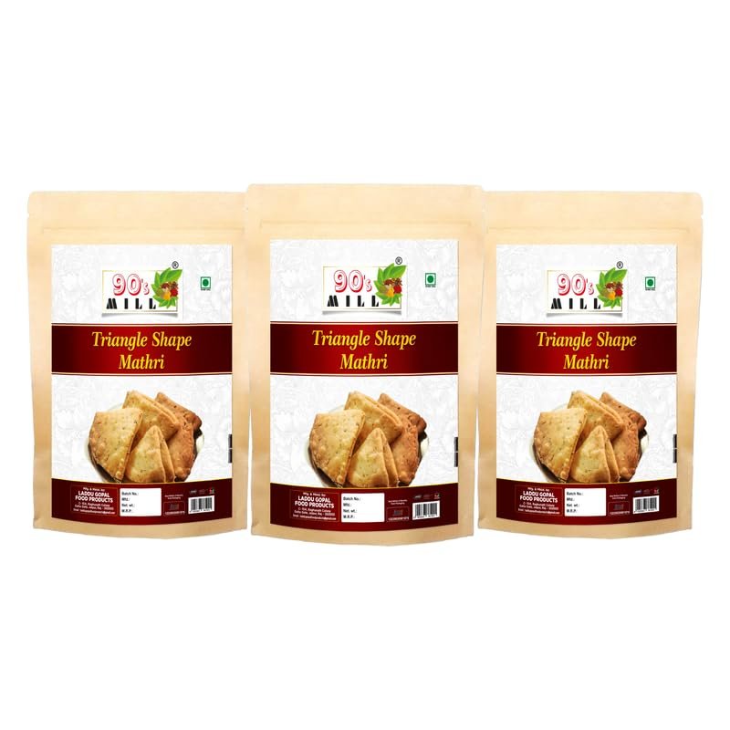 90's MILL Bumbai Nagariya Homemade Ajwain Namkeen Mathi, Indian Masala Crispy Khasta Matthi, Healthy and Hygienic Snacks, Delightful Ready to Eat Mathri | Dahi Papdi Mathri-1Kg*3Pack