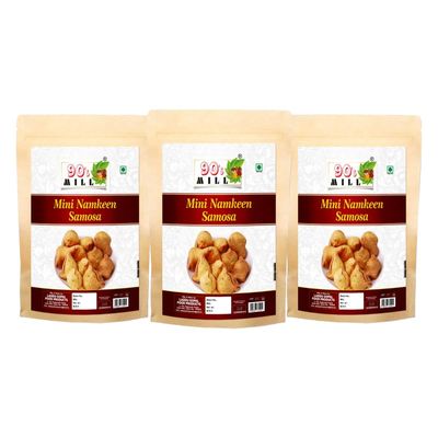 90's MILL Kathiawari Namkeen Mini Samosa Fried in Moongfali oil||Bachcha Samosa with Exquisite Fillings||Irresistibly Crunchy Samosas for Perfect Snacking||Tea Time Gujarati Snack-850g*3Pack