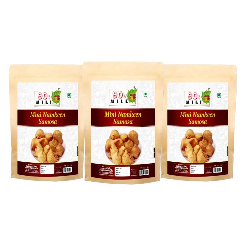 90's MILL Kathiawari Namkeen Mini Samosa Fried in Moongfali oil||Bachcha Samosa with Exquisite Fillings||Irresistibly Crunchy Samosas for Perfect Snacking||Tea Time Gujarati Snack-850g*3Pack