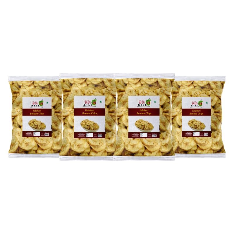 90's MILL Thiruchirapalli BANANA CHIPS Kella Kela Chips wafers Tangy & Crispy Taste Namkeen||Ghar Jaisi Hi Namkeen Snacks||Every Day Fresh Namkeen Snacks||Ready to eat snack-1Kg*4Pack