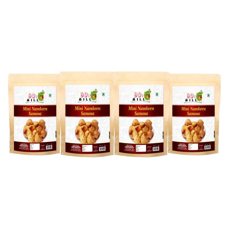 90's MILL Authentic Nagpuri Masala Mini Samosa Namkeen | Perfect Choice for Snacks Party | Spicy Crispy Patty | Samosa Nashta Naashta | Filled with Baked Roasted Moong Mung Dal-900g*4Pack