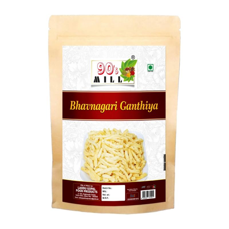 90's MILL Authentic Kathiawar Ganthiya Bhavnagari Gujarati Gathiya Fried in Groundnut Oil||Healthy Indian Snacks//Lite Snack For All Age Groups//Bachcho Ka Favourite Savoury Snack-250 * 1Pack