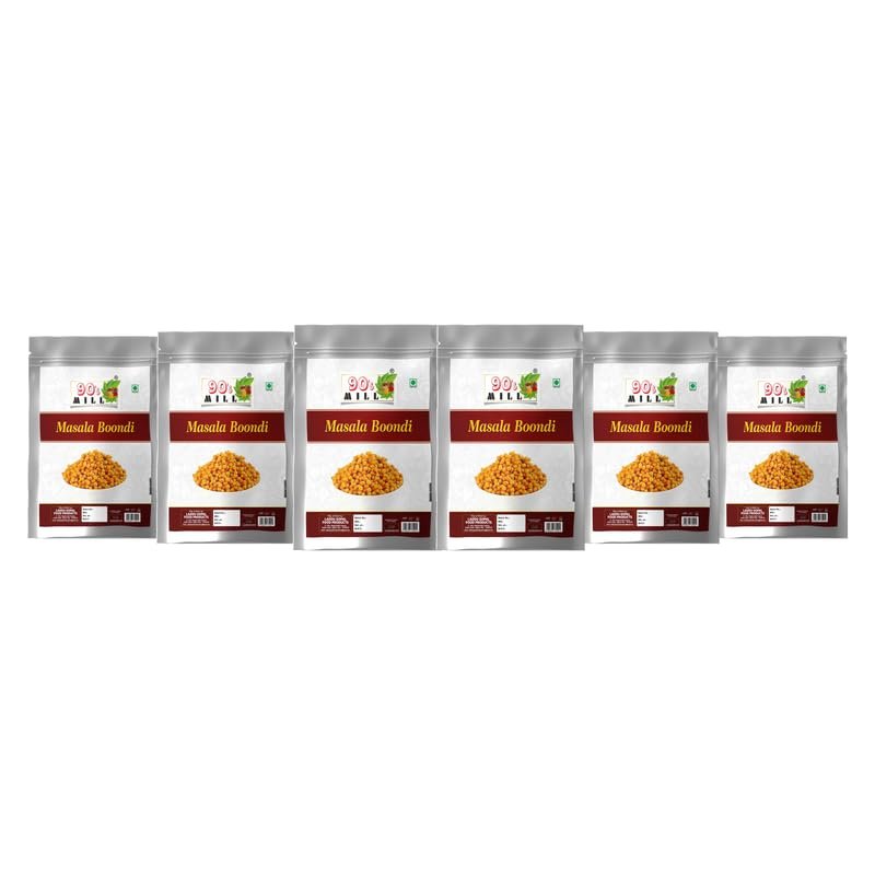 90's MILL Rajawadi Boondi Masala Boondi Raita Boondi Charkhi Boondi Tikhi Nukti Spicy Masala Bundi | Healthy and Hygenic | No Artificial Colours | No Preservatives Vegetarians Snack-900g*6Pack