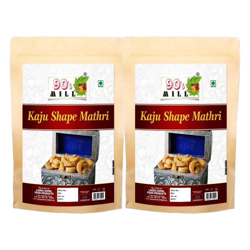 90's MILL Bhachau Kutch Special Homemade Masala Kaju Mathri Namkeen Snack Crsipy & Crunchy | Refined flour Kaju Puri Mathris Ready to eat Healthy Tea Time Snack | Made In Groundnut oil-350g*2Pack