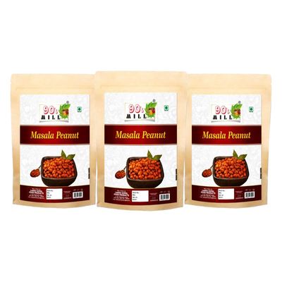 90's MILL Marwar's Organic Masala Peanut Namkeen | Organic Namkeen | Rich in Protein | Crunchy & Spicy | Fried in Pygmy Groundnut Oil | Healthy Indian Snacks | No Preservatives-1Kg*3Pack