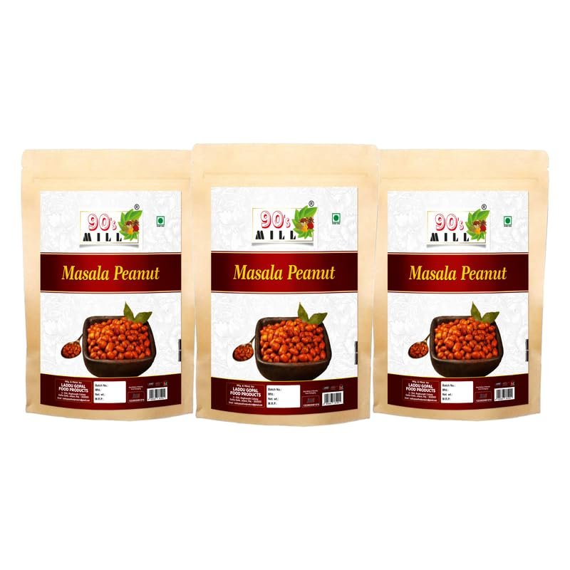 90's MILL Marwar's Organic Masala Peanut Namkeen | Organic Namkeen | Rich in Protein | Crunchy & Spicy | Fried in Pygmy Groundnut Oil | Healthy Indian Snacks | No Preservatives-1Kg*3Pack