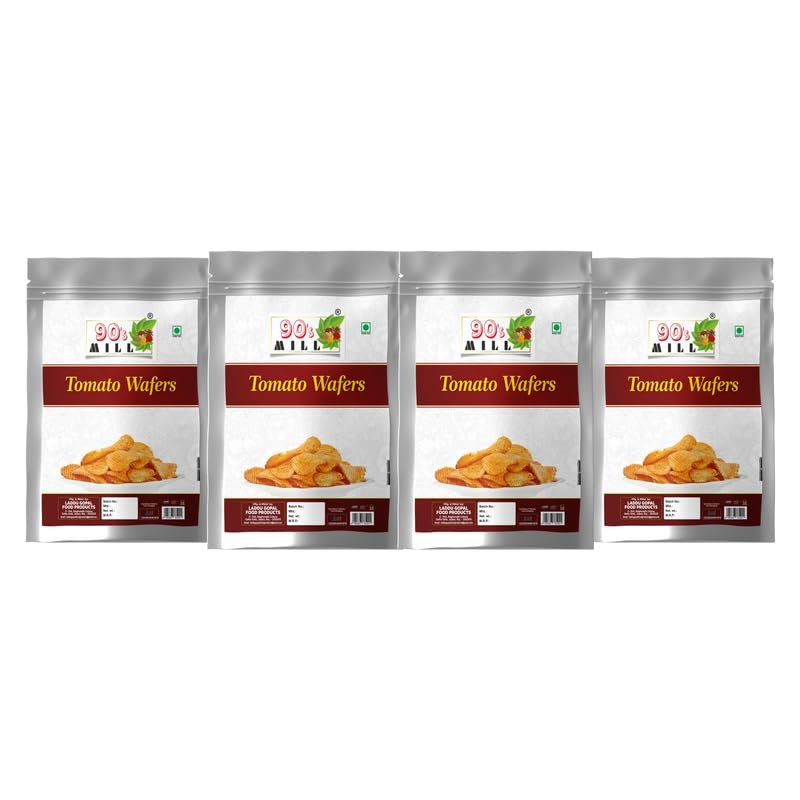 90's MILL Classic Tomato & Cheese Potato Chip Aloo Chips Aloo Wafers | Wafers Party Snacks - Tomato & Cheese Flavored Potato Chips Fried Potato Chips Wafers Indian Snacks-1Kg*4Pack