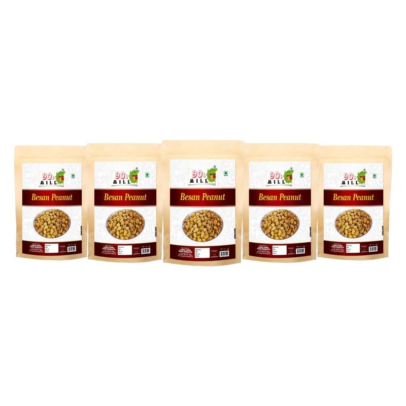 90's MILL Kadala Podi Bold earthnuts | Ready to Eat Nut Cracker Namkeen | Crunchy & Spicy Besan Coated Peanuts//Organic Sing Bhujia Namkeen||Fried in Cold Pressed Groundnut Oil-1Kg*5Pack