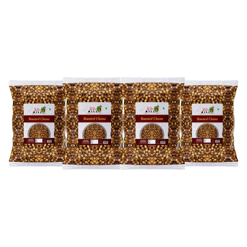 90's MILL Bhuna Chana | Roasted Masala Chickpeas Roasted Chana | NO MSG | Vegan | Not Fried | Organic Best Roasted Chana, Bhuna Chana | Ready to eat Rich in Vitamins and Minerals-1Kg*4Pack
