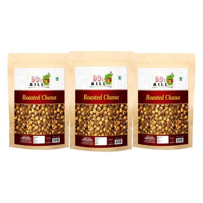 90's MILL Chana Chickpeas Bhuna Roasted Desi Bhungade Bhungda With Skin | Unsalted Roasted Bhuna Chana (Chickpeas) Used as Snacks | Ready to eat Whole Skin Roasted Bhuna Chana-1Kg*3Pack