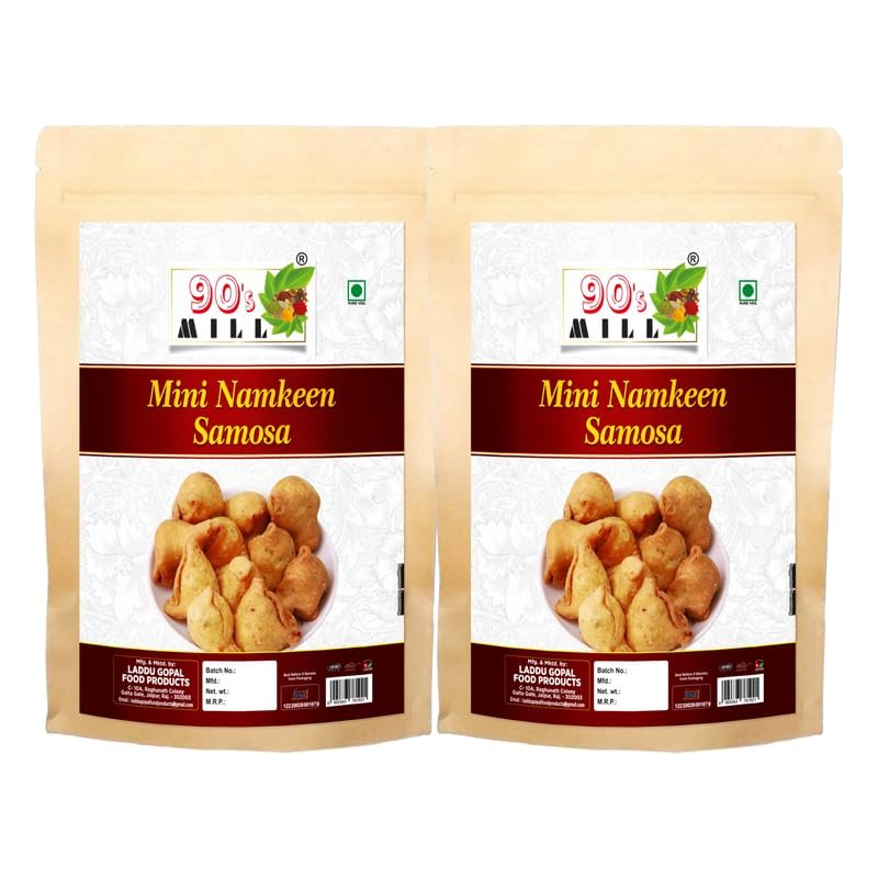90's MILL Kathiawari Namkeen Mini Samosa Fried in Moongfali oil||Bachcha Samosa with Exquisite Fillings||Irresistibly Crunchy Samosas for Perfect Snacking||Tea Time Gujarati Snack-850g*2Pack