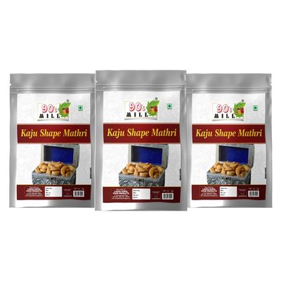 90's MILL Salted Kaju Mathri Made by All Purpose Flour With Rich Goodness of Malabar Black Paper | Made In Groundnut oil Crispy Ready to Eat Matthi Mathi Mattri | No Preservatives-250 * 3Pack