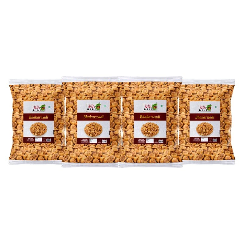 90's MILL Bhakarwadi Chai Time Snack | Indian Namkeen Nashta | Traditional Indian Snacks | Party Snacks Indian Snack | Festival Season Diwali Rakhi Snack and Namkeen Savoury Snack-1Kg*4Pack