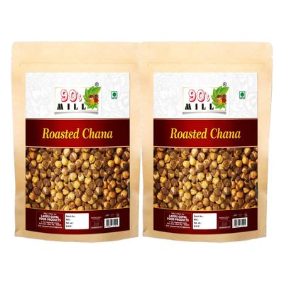 90's MILL Radhe Roasted Chana Bhuna Chana Desi Chana Chickpeas | Plain Yellow Brown Roasted Chana With Skin | Indian Bhungda Bhungade Chana Roasted Chickpeas Snacks Ready to eat-350g*2Pack