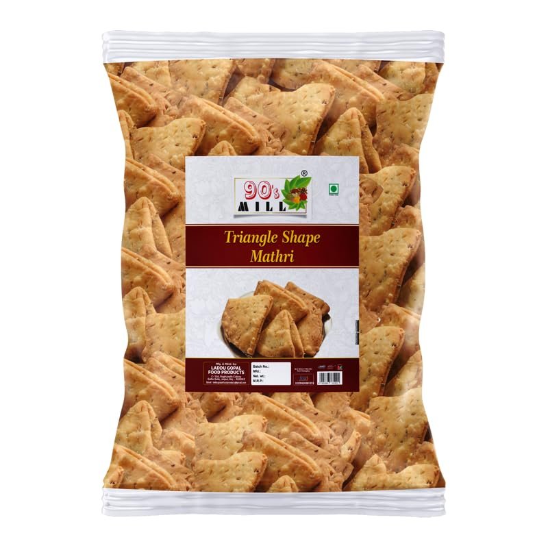 90's MILL Chaat Papdi Bhel Puri||Chat Puri||Chat Papdi||Dahi Bhalla||Dahi Chaat Triangle Trikoni Mathri||Evening Tea Time Snacks Namkeen Crispy Ready to Eat Lachaa Papdi Mathi-250 * 1Pack