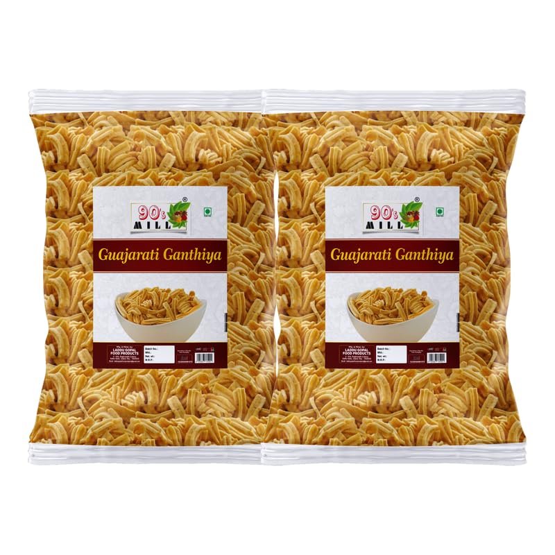 90's MILL Bhavnagar Classic Makhania Farsan | Makhania Gathiya Gathia Farsaan Namkeen Snack | Healthy Namken farshan namkeen Savoury Snack Chai Coffee Tea Party Namkin Snack-420g*2Pack