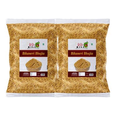 90's MILL Rajasthani Bhujia Bikaneri Bhujia | bikaneri bhujia sev | Double Twist Bikaners Famous Ready to Eat Savoury Namkeen | Crispy Light Sev Snack | Sev Bhujia Marwar Savoury Snack-420g*2Pack