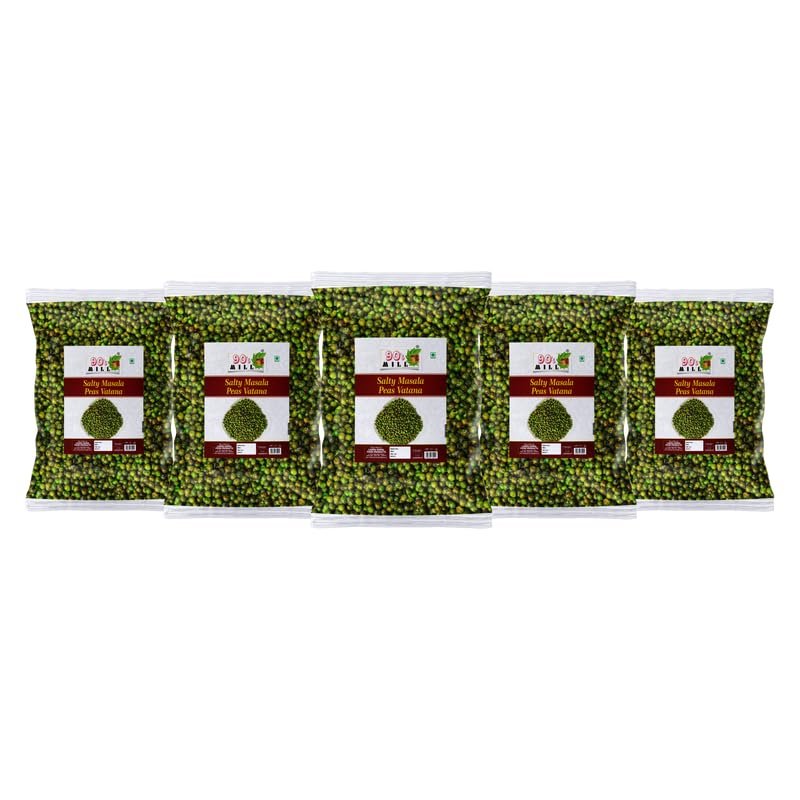 90's MILL Bombay Roasted Fried Spicy Green Peas/Chatpata Matar/Namkeen Peas||Namkeen Chatpata Matar/Roasted Peas Spicy Munching Crunchy Matar Namkeen Savoury Snack-900g*5Pack